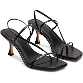 Coutgo Womens Strappy Kitten Heels Sandals Square Open Toe Flip Flops Slingback Thong Sandals Party Dress Shoes