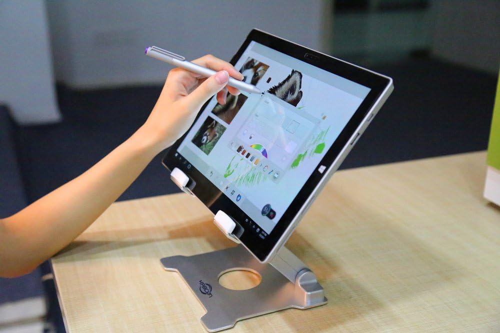 KABCON Quality Tablet Stand,Adjustable Foldable Eye-Level Aluminum Solid Up to 15-in Tablets Holder for Microsoft Surface Series Tablets,iPad Series,Samsung Galaxy Tabs, Kindle Fire,Etc.Silver: Computers & Accessories