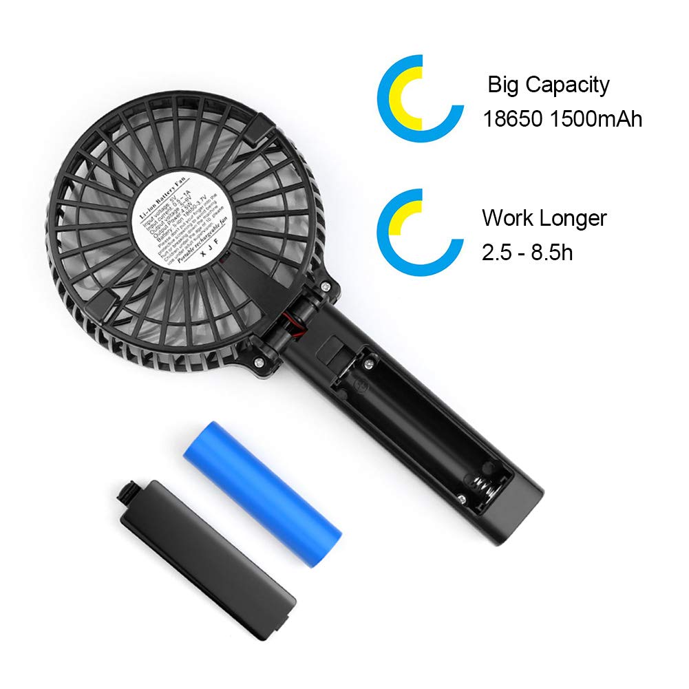 SENWOW Portable Handheld Fans, Mini Electric Fan USB Desk Fan Rechargeable Battery Powered Fan with Night Light for Home, Office, Camping and Travel (Black)