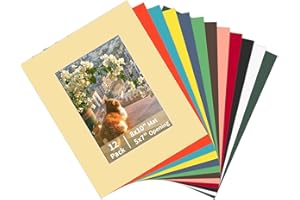 ZBEIVAN 12 Packs Mixed Colors 8x10 Picture Frame Mats for 5x7 Photos, Artworks and Prints, White Core Bevel Cut Frame Mattes