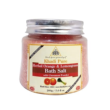 Khadi Pure Pure Herbal Orange and Lemongrass Bath Salt With Cinnamon Powder, 200 g