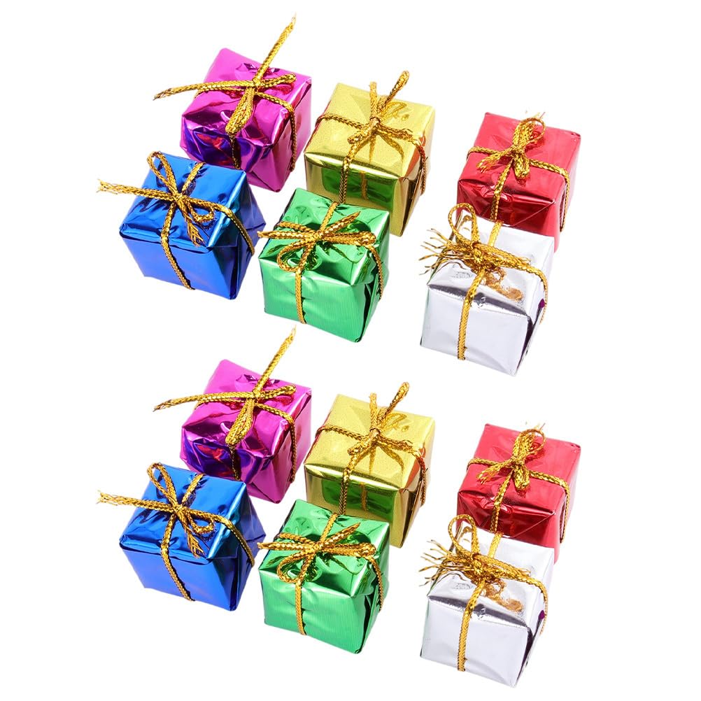 Toddmomy 120Pcs Shiny Mini Boxes Ornaments Foam Box Wrapped Miniature Boxes Christmas for Xmas Tree, Assorted Colors