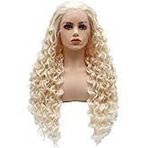 LUSHY BEAUTY Hair Synthetic Lace Front Wig Curly Long 26inch Light Blonde and White Mix Heavy Density Realistic Wig