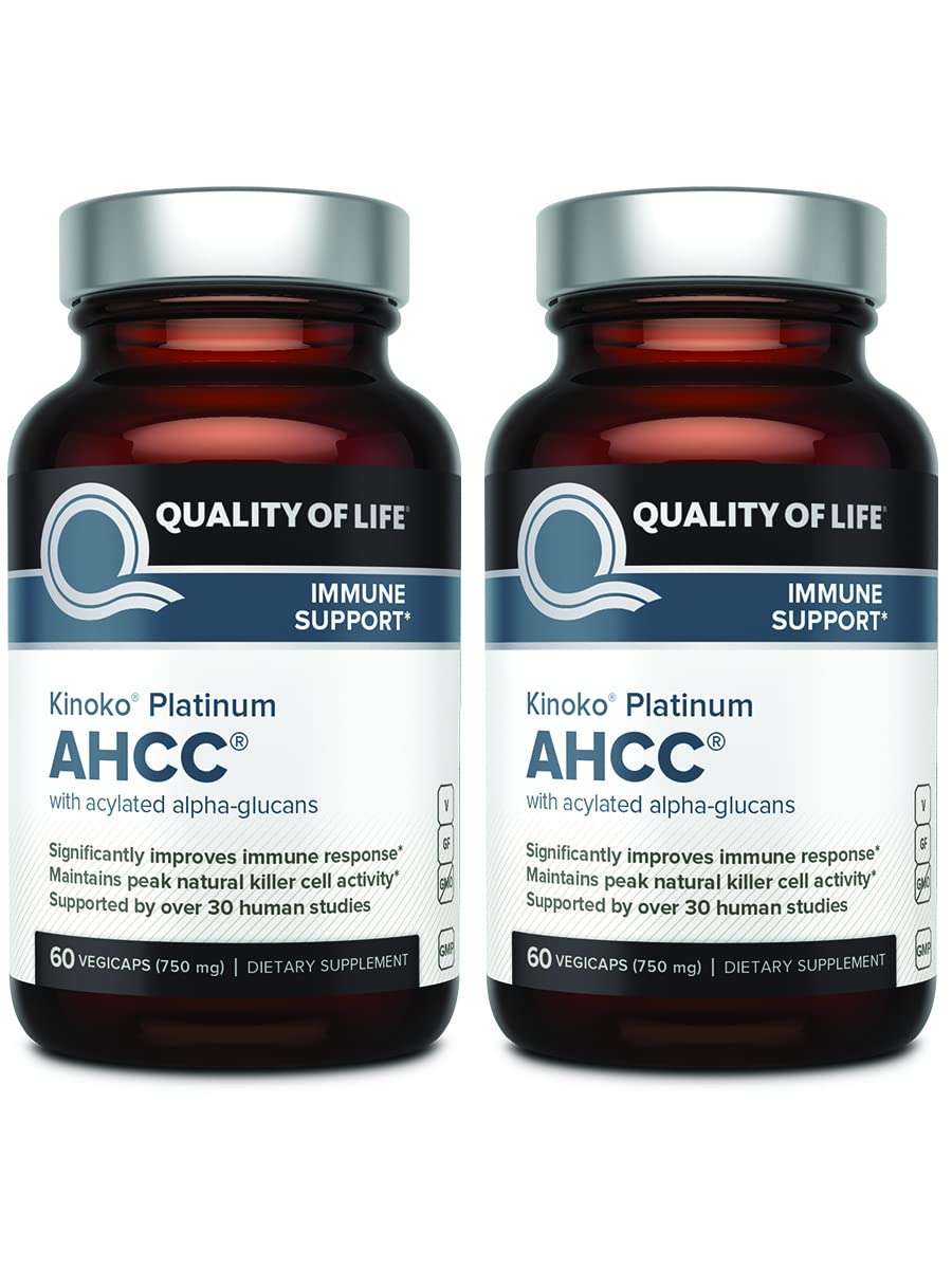 Quality of Life AHCC Kinoko Platinum 750 mg – Premium Immune Support Supplement - Pack of 2, 60 Count Bottles