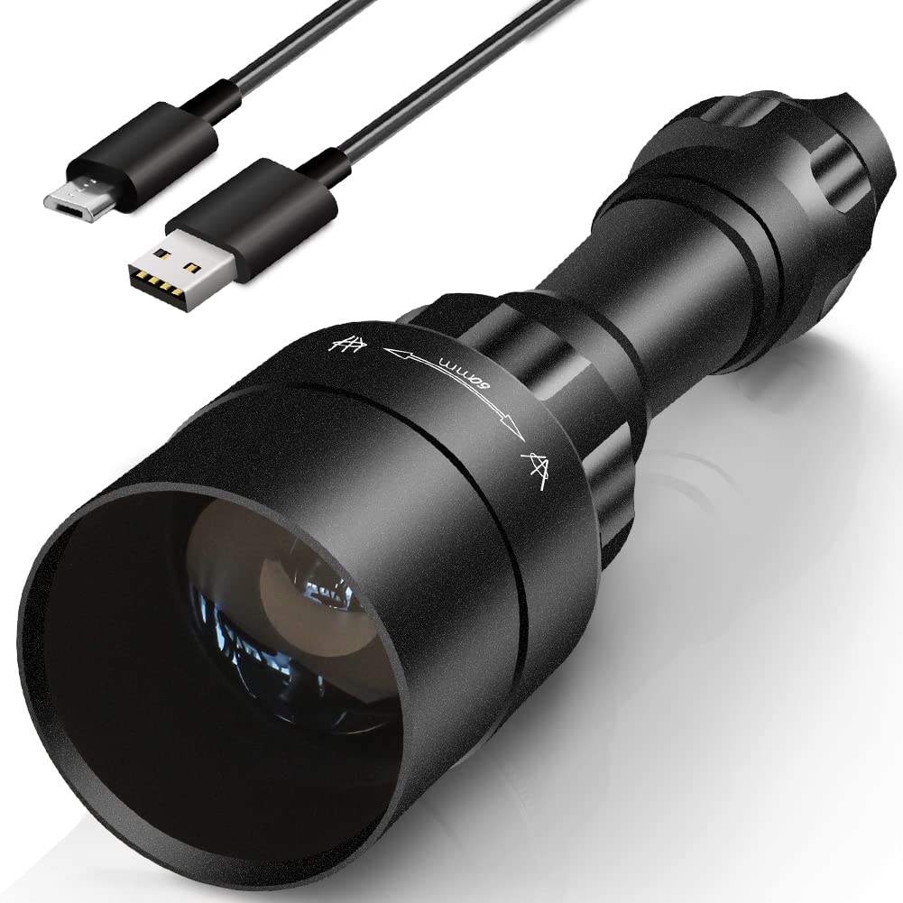 UniqueFire 1605 Infrared LED Torch, Zoomable Invisible Light Flashlight for Use with Night Vision Devices,USB Rechargeable, Adjustable Focus,Dimmable (T50_850nm Wavelength)