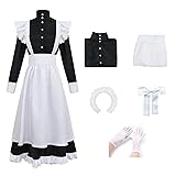 YJCOS Women's Classic Maid Long Dress Black and