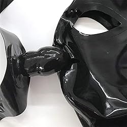 Black Latex Hood with Removable Solid Mouth Gag and