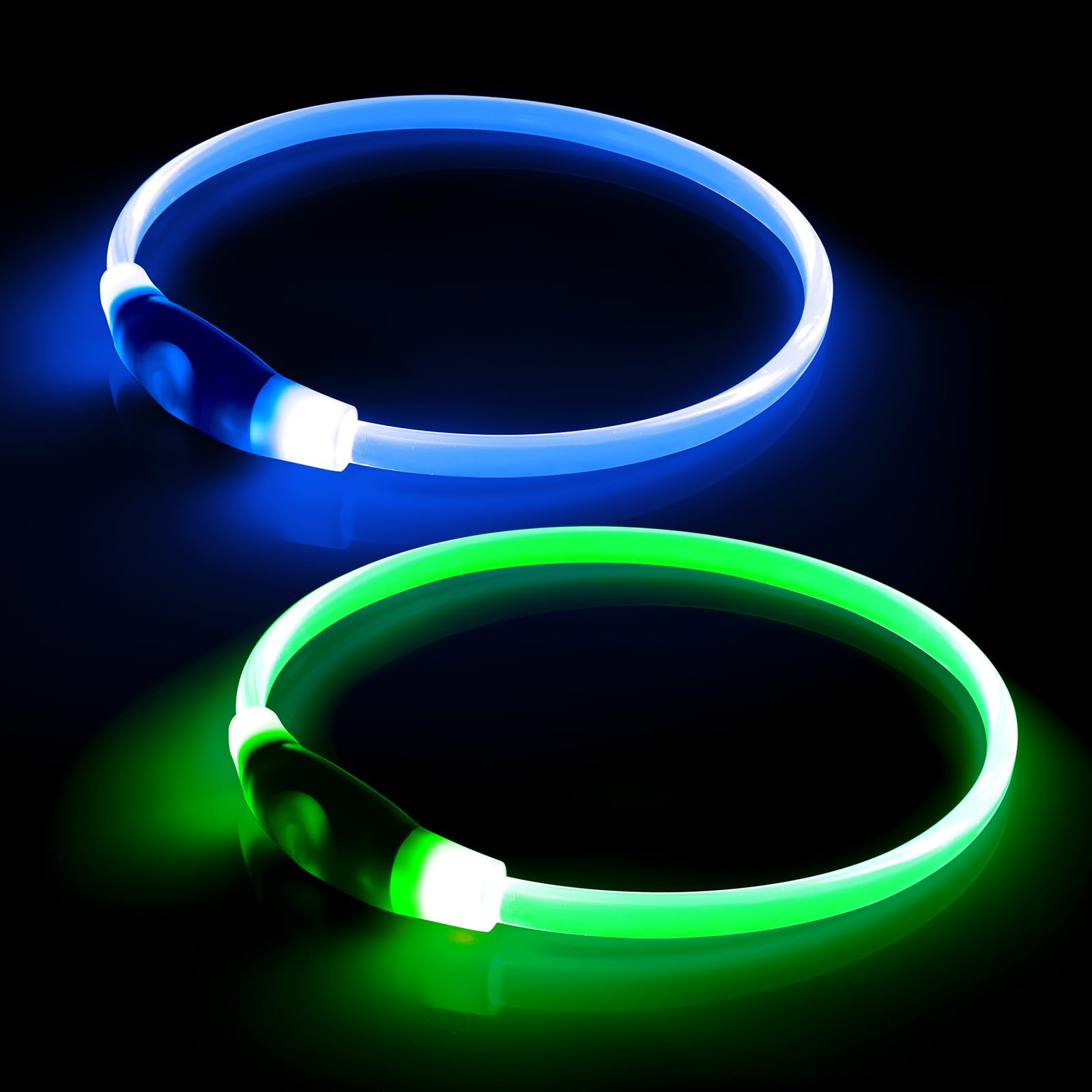 Photo 1 of ?2-Pack? Rechargeable LED Dog Collar Set - Illuminate Night Walks with Universal Safety Light for Small, Medium, and Large Dogs (Green&Blue)