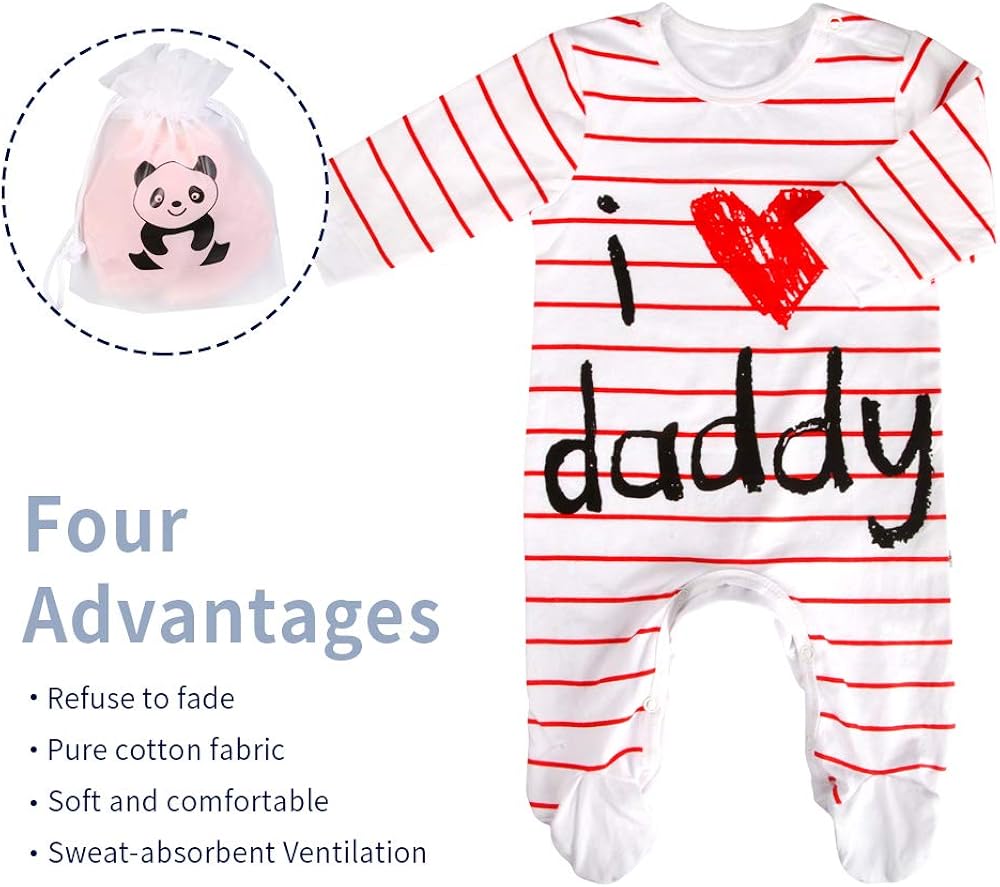 AOMOMO Unisex-Baby Newborn I Love Mummy I Love Daddy Bodysuit 2 Pack: Clothing