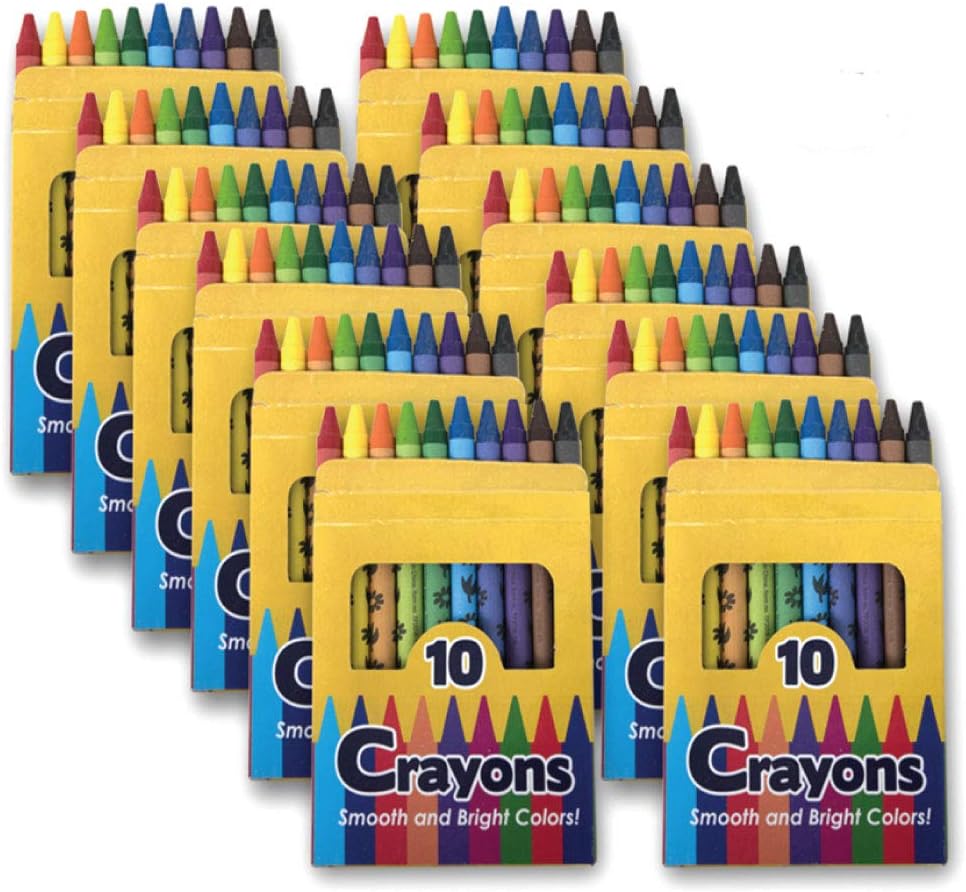 12 Pack Crayons - Wholesale Bright Wax Coloring Crayons in Bulk, 10 Per Box, 12 Box Bundle Art Set: Office Products