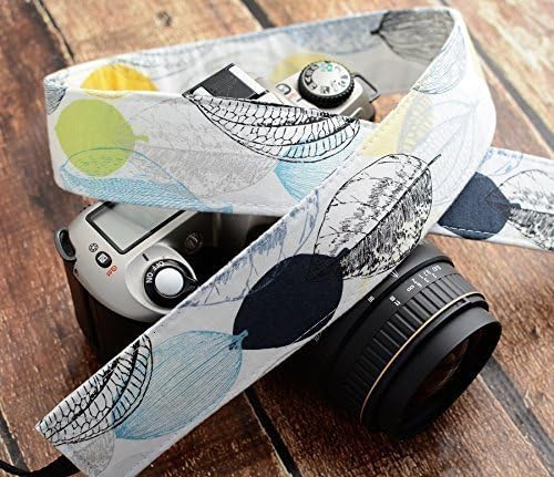 Leaves in Blues, Yellows and Greens with Metallic Accent - dSLR Camera Strap