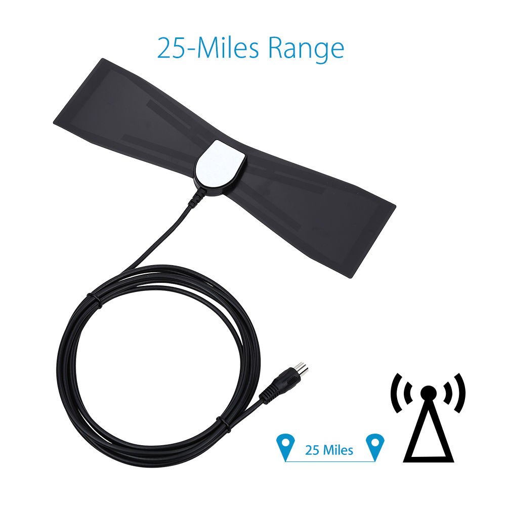 Riiai Digital HDTV Antenna Indoor 25 Mile Range HD Clear Signal Coax Cable High Gain Flat Design 4dBi High Performance (25 Mile SLVD07DB-N)