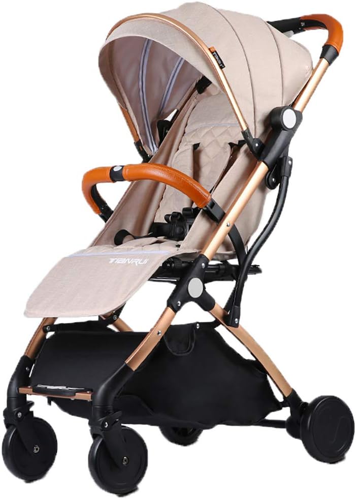 Lightweight Stroller,Babyfond Folding Baby Carriage Pram Can Sit or Lie Jogger Sleep Bassinet for Newborn,15 pounds (Beige-B)
