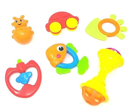 Shreeja Collections Lovely Mixed Colourful Non Toxic Rattles for Babies, Toddlers, Infants, Child (Pack of 5) (Multi Color)