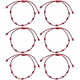 6 Pcs/Set Handmade 7 Knots Style Red String Bracelet Adjustable Kabbalah Red Rope Chain Braided Bracelet Amulet for Protection, Evil Eye and Good Luck