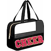 JOJOPOLLO Chenille Pink Letter Cheer Bag Cheerleader Gifts for Team Women Girls Cheer Stuff Accessories Makeup Bag with Handle and Zipper, Cheer Gifts