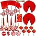 Winlyn 106 Pcs Chinese New Year Decorations - Hanging Good Luck Ornaments, Red Lanterns, Festive Tree Ornaments, Paper Fans for Asian Lunar New Year 2025 Year of The Snake Party Decor