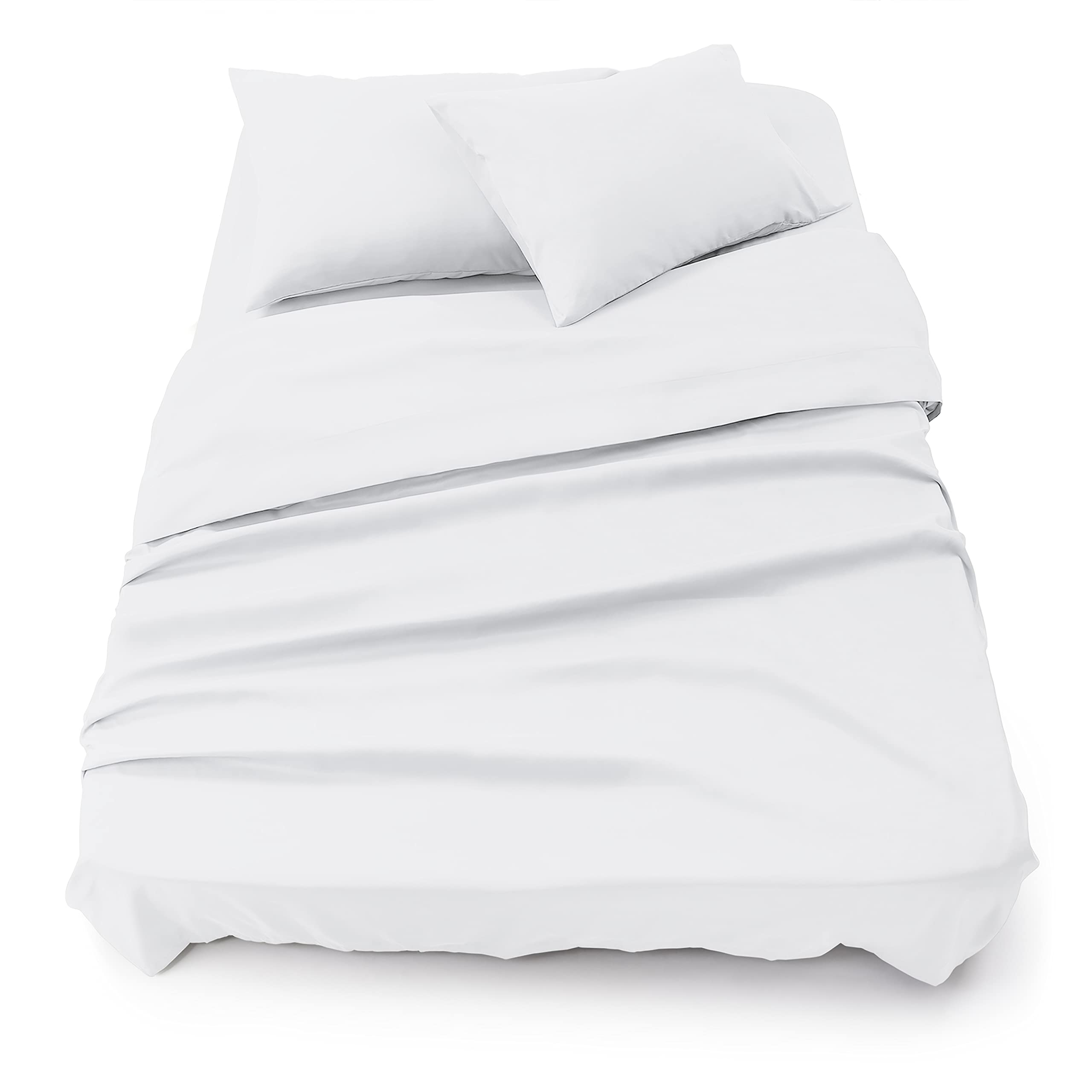 Blumtal Bedding 4 Piece Bed Sheet Set - Flat Sheet, Fitted Sheet with 2 Pillowcases for Double Bed, Wrinkle Free Microfibre Fabric, White