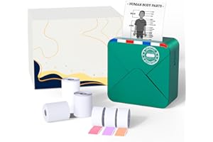 OMEZIZY Bluetooth Mini Thermal Printer 300 DPI, Wireless Mini Pocket Printer, M02S Mini Inkless Sticker Printer, Print Pod, Mini Printer Sticker Maker with 6 Rolls Thermal Paper for Study Notes, Gifts