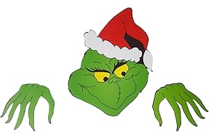 XSCSFWEQR Grinch Fence Peeper Cute Christmas Decorations Outdoor Funny Fence Yard Sign Holiday Xmas Garden Courtyard Wall Decoration Greench Christmas Tree Topper Roofline Decor