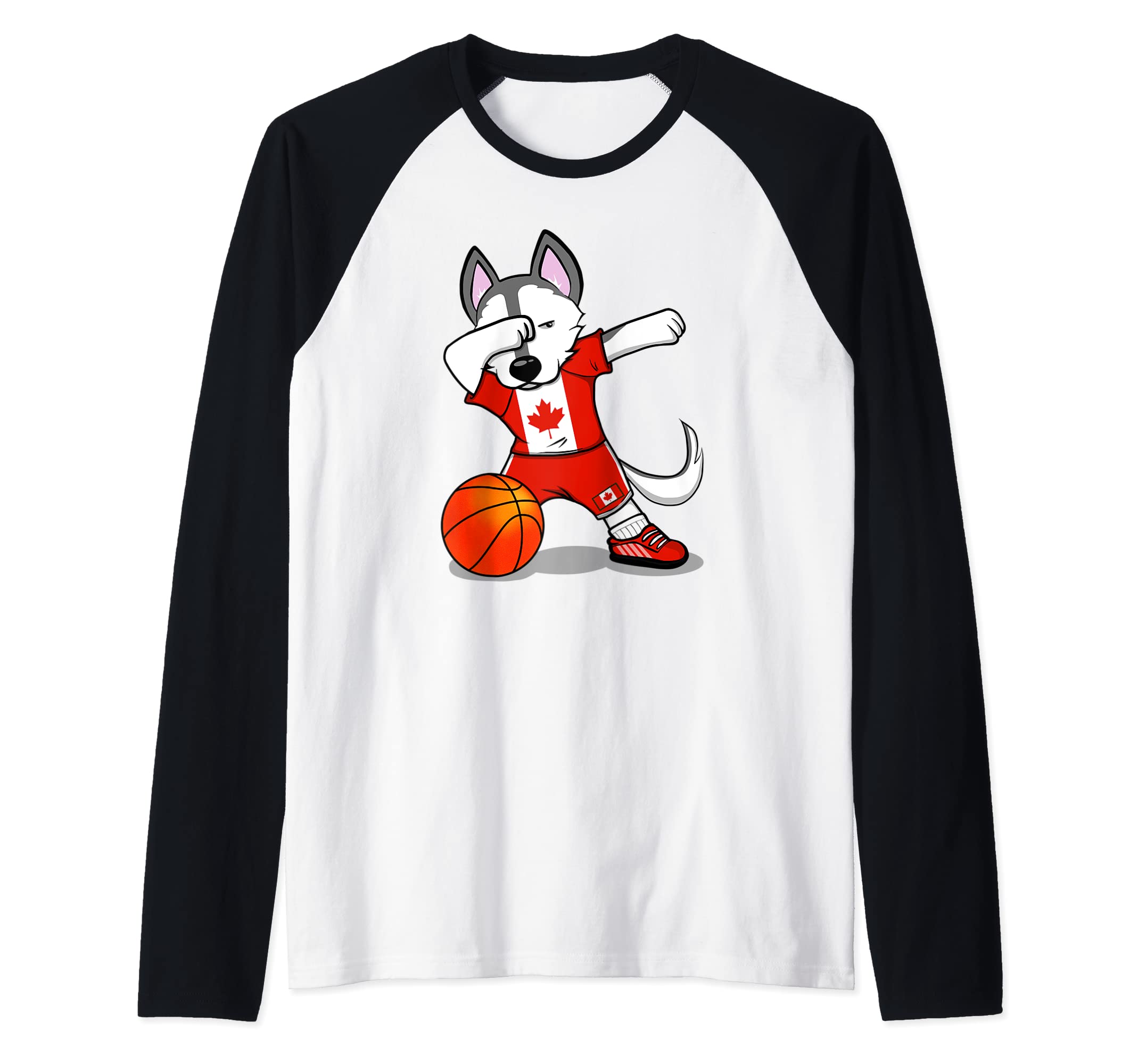 Dabbing Husky Canada Basketball Fans Jersey Canadian Flag Raglan Baseball Tee