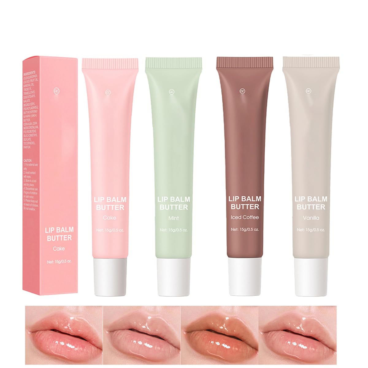 Baorder 4 Colors Moisturizing Lip Butter Balm - Summer Conditioning Mask, Ultra-Hydrating Nourishing Care With Natural Ingredients, Shea & Olive Butter - Soothes & Softens Dry Lips