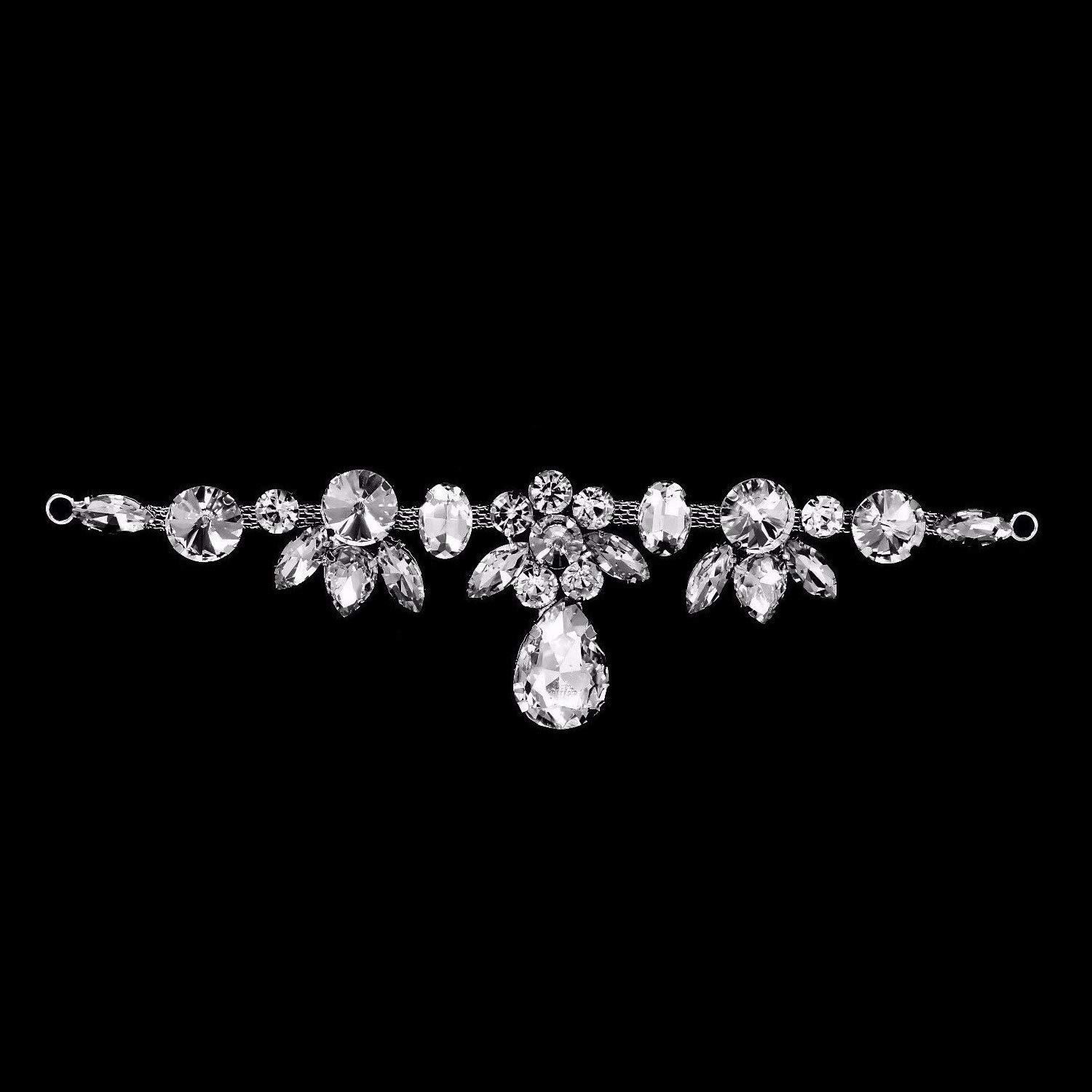 Trimming Shop Diamante Motif Sew On Rhinestone Applique Crystal Patch for Embellishment Wedding Bridal Dresses, Gowns, Crafts, Clothing Decoration, 180mm x 50 mm