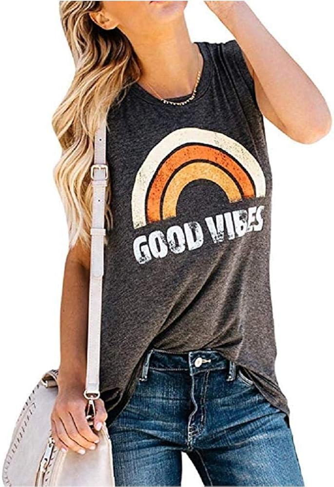 Vaise Womens Loose Fit Graphic Tank Tops Casual Summer Tank Tops Trendy Tops Tunics