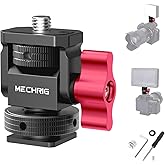 Mechrig Mini Camera Monitor Mount with Cold Shoe, Aluminum Field Monitor Mount with 1/4″ Screw for LED Light Mic Cage, Cold Shoe Adapter 360° Swivel & 180° Tilt Damping (with Knob 63142)
