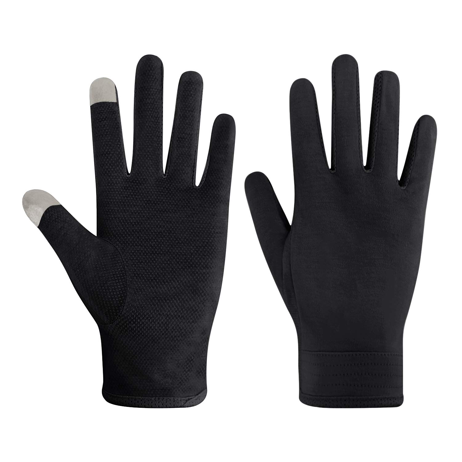 Men Breathable Thin Touchscreen Gloves Summer Lightweight Driving Gloves, Sun UV Protection Cotton Gloves Adult Anti-slip Full Finger Mitt Running Gloves Outsides Cycling Hiking Gloves (#A-Black)