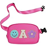 Fanny Pack For Girls Pink Kid Crossbody Bag Chenille A Letter Preppy Belt Bag, Christmas Birthday Graduation Gifts For Girl Teen Daughter Sister, Personalized Nylon Fanny Packs
