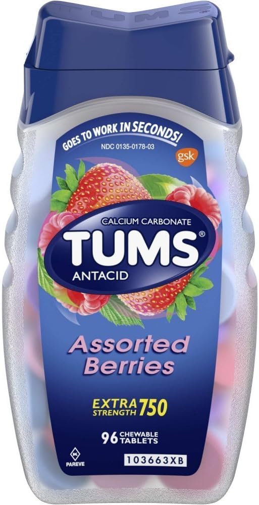 Tums E-X Berries 96 Chewable Tablets Extra Strength Calcium Antacid