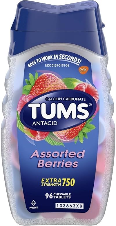 Tums E-X Berries 96 Chewable Tablets Extra Strength Calcium Antacid