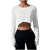 OYOANGLE Women's Long Sleeve Geo Workout Top Cross Wrap Hem Athletic Shirts Running Gym Yoga Crop Tops