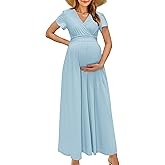 OUGES Maternity Maxi Dress Wrap Baby Shower Pregnancy Dresses for Photoshoot Maternity Outfits Summer Clothes 2026