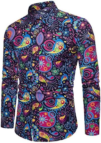 EMAOR Mens Stylish Floral Long Sleeve Shirt