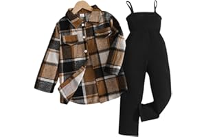 OLMRJKD Toddler Girl Clothes Plaid Long Sleeve Button Down Shirt Corduroy Overall Jumpsuit Girls Fall Winter Outfit Set