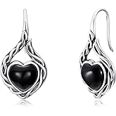 AOBOCO Black Onyx Earrings 925 Sterling Silver Vintage Celtic Knot Dangle Drop Hook Earrings for Women