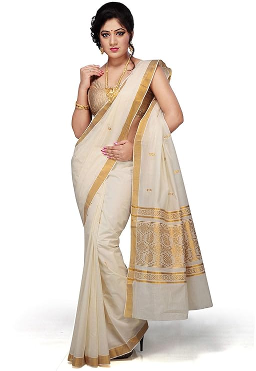 Women's Cotton Saree With Blouse Piece (RST39_White)