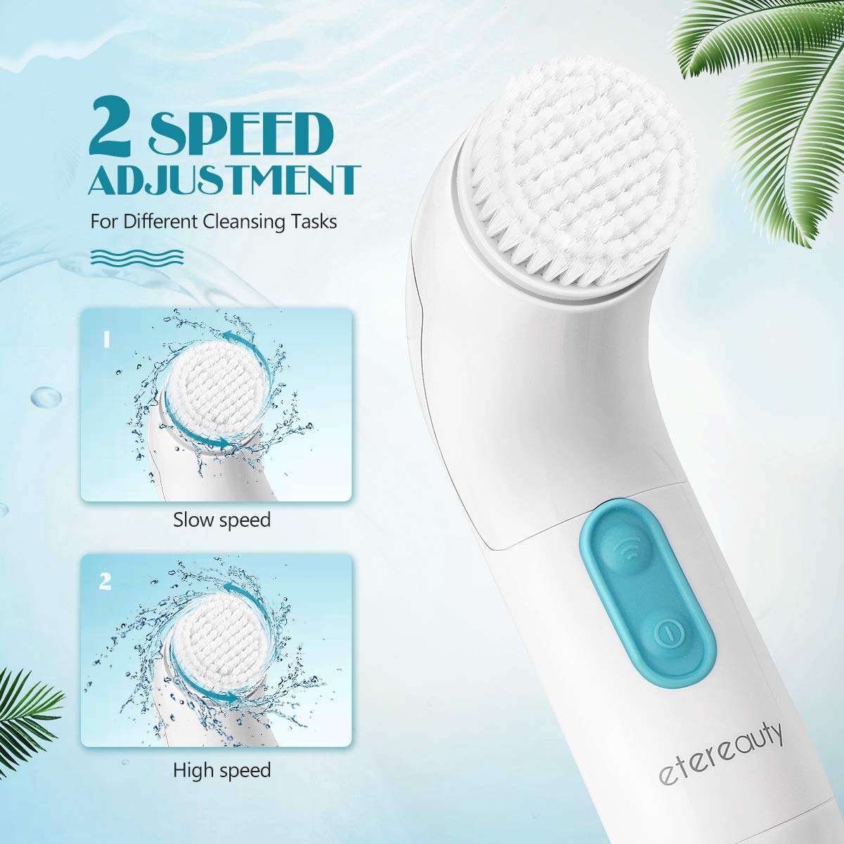 【New Version】ETEREAUTY Facial Brush Waterproof Body Facial Cleansing Brush Spin Brush for Deep Cleansing, Gentle Exfoliating and Removing Blackhead with 5 Brush Heads: Beauty