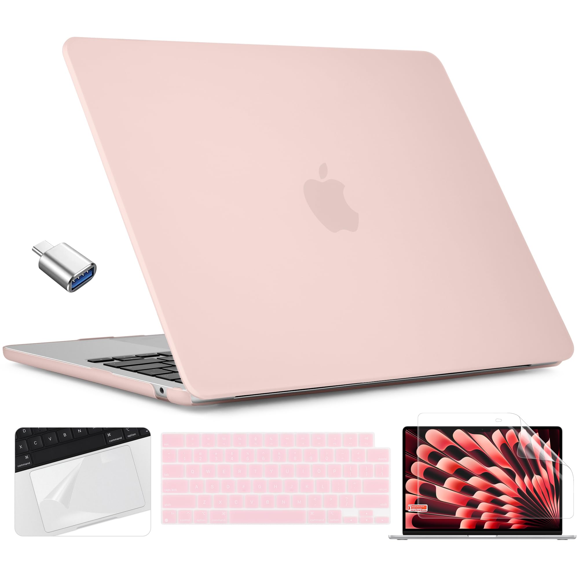 Photo 1 of TWOLSKOO Compatible with M4 MacBook Air 15 inch Case 2025-2023 Release M4 A3241 M3 A3114 M2 A2941, Plastic Hard Shell&Screen Protector&Keyboard Cover&Trackpad Film&Type C Adapter, Chalk Pink