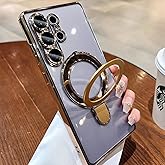 JBJZYZZ Clear for Samsung Galaxy S25 Ultra Case Magnetic Invisible Stand Built-in Camera Lens Protector Compatible with MagSafe Case Cover for Galaxy S25 Ultra,Gold