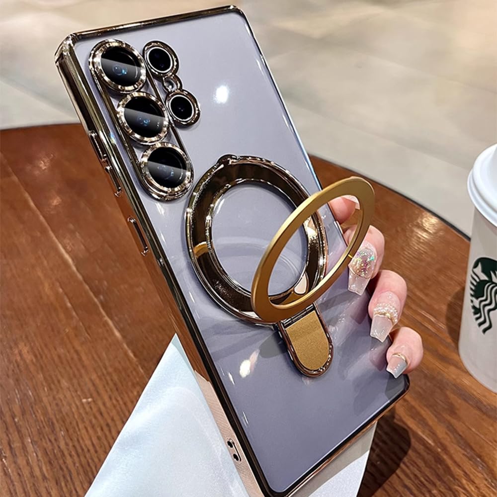 Photo 1 of JBJZYZZ Clear for Samsung Galaxy S26 Ultra Case Magnetic Invisible Stand Built-in Camera Lens Protector Compatible with MagSafe Case Cover for Galaxy S26 Ultra,Gold