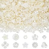 SUNNYCLUE 600Pcs 10 Styles Flower Bead Caps Pearl Bead End ABS Plastic Imitation Pearl White Acrylic Blossom Floral Loose Spacers Findings for Jewelry Making Necklaces Bracelets Earrings DIY Crafts
