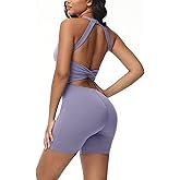 Wenlia Women's One Piece Jumpsuits Shorts Sleeveless Sexy Backless Square Neck Yoga Athletic Back Twist Workout Romper