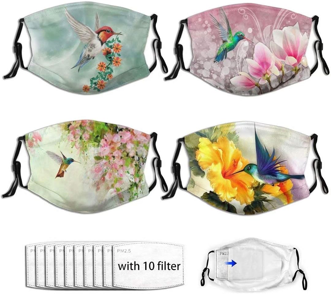QIPNVY Flowers Hummingbird Face Mask Unisex Adult Anti Dust Reusable