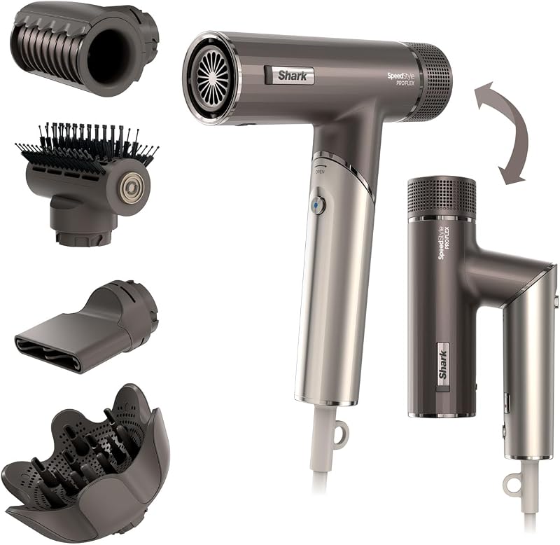 Shark SpeedStyle Pro FLEX Hair Dryer Mocha Silver HD542UK with 4 Attachments