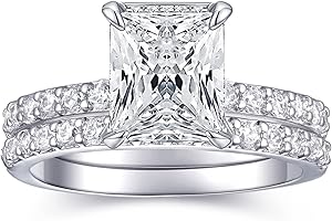 AONED 2 CT Radiant Cut Engagement Rings for Women Fake Wedding Ring Band Promise Rings for Her, Cubic Zicornia Ring 2 PCS, Size 4-11