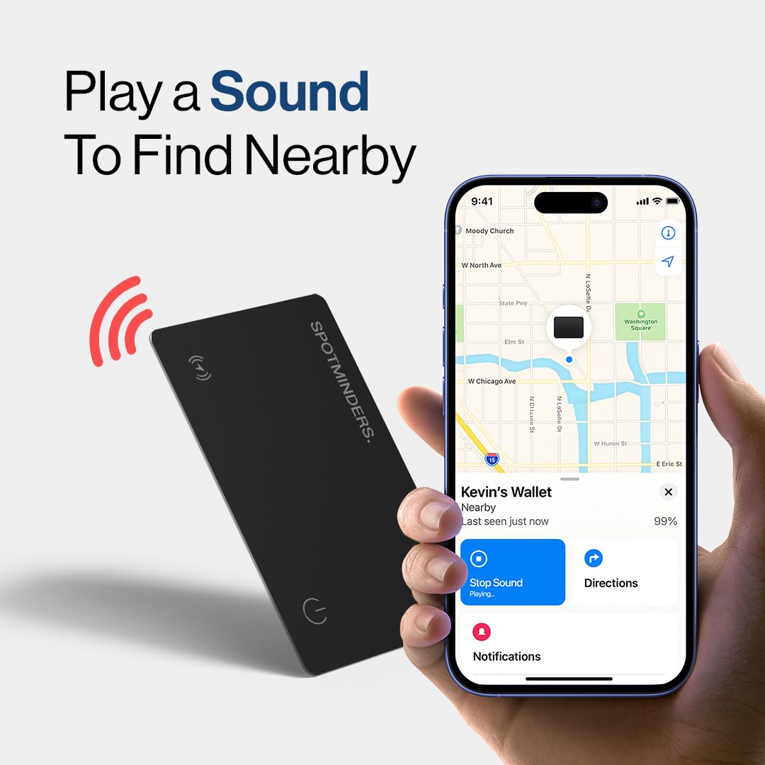 SPOTMINDERS Apple MFi Certified Wallet Tracker for Christmas Stocking Stuffers for Men Gifts for Women Works With Apple Find My Rechargeable 0.07in Slim Tracking Card - White Elephant Gifts for Adults