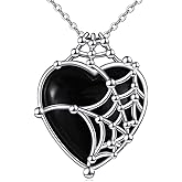 AINFQY Spider Web Necklace Black Witch Heart Pendant Sterling Silver Black Onyx Necklace Gothic Black Jewelry Gifts for Women Halloween